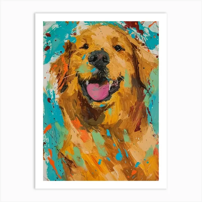 Golden Retriever Acrylic Painting 12 Art Print by Woof and Whiskers