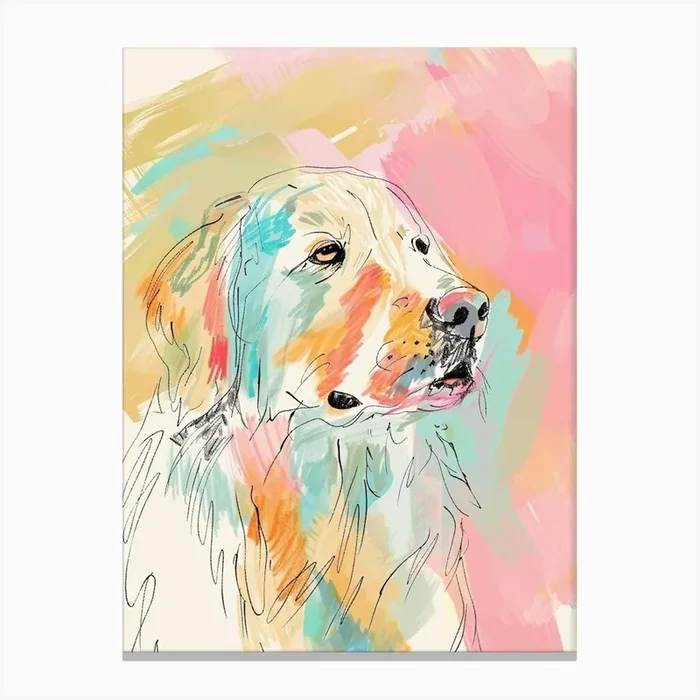 Golden Retriever Dog Pastel Line Watercolour Illustration 3 Canvas Print by Woof and Whiskers