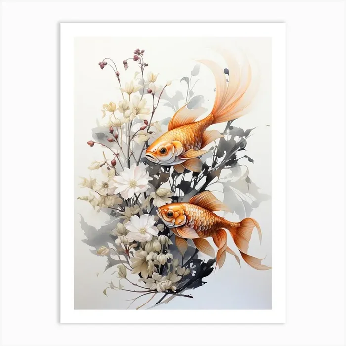 Goldfish, Japanese Brush Painting, Ukiyo E, Minimal 2 Art Print by Ukiyo-e Wonders