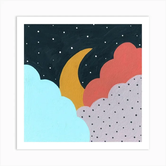 Good Night Moon Square Art Print by Fern Choonet Illustration