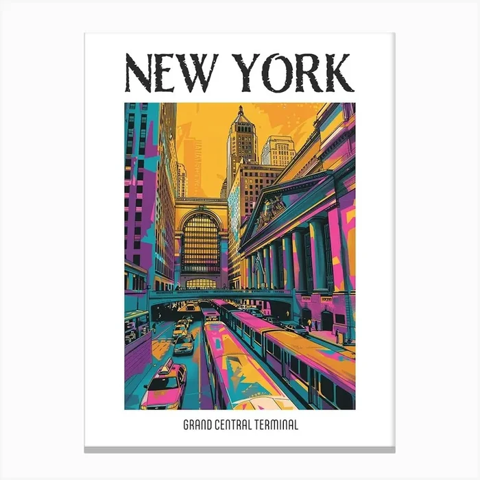 Grand Central Terminal New York Colourful Silkscreen Illustration 3 Poster Canvas Print by PixelPerfect