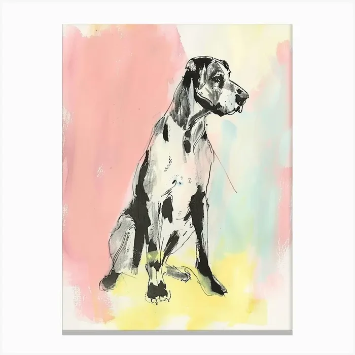 Great Dane Dog Pastel Line Watercolour Illustration 2 Canvas Print by Woof and Whiskers