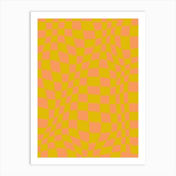 Green & Orange Trippy Checker Art Print by Dear Darling Studio
