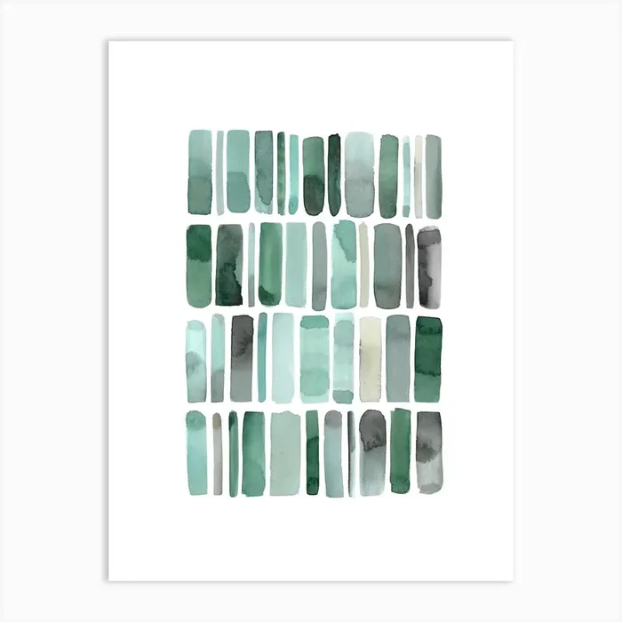 Green Geometric Shapes Art Art Print by Luna Art