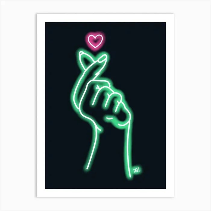 Green Neon Hand Heart Art Print by Frankk Studio