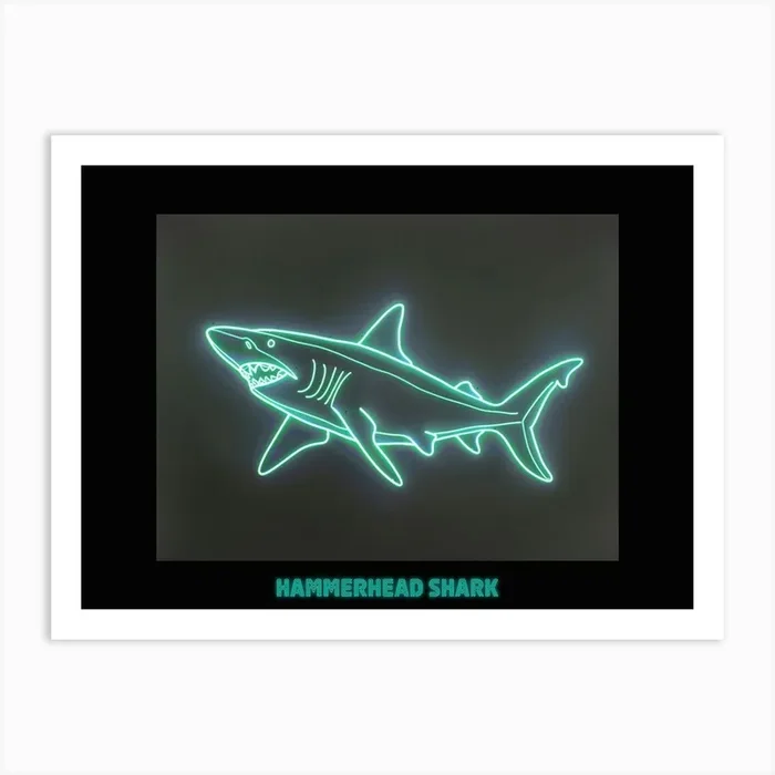 Green Scalloped Hammerhead Neon Shark 7 Poster Art Print by Energy of the Sea