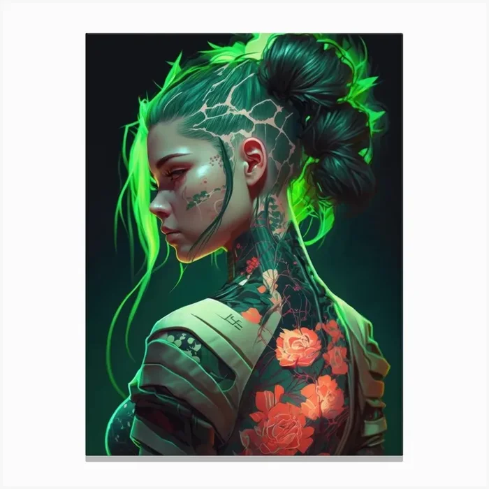Green Tattoo Girl Canvas Print by Lootprint