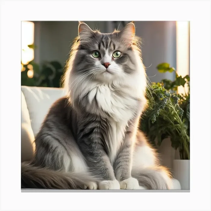 Grey Cat Sitting On A Couch Canvas PrintB by blush
