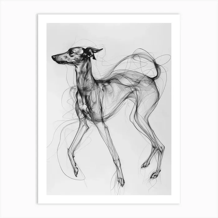 Greyhound Dog Charcoal Line 2 Art Print by Woof and Whiskers