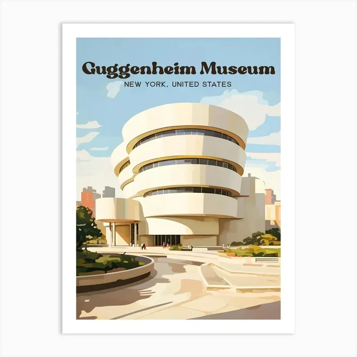 Guggenheim Museum New York USA Architecture Travel Illustration Art Print by Wanderscape Travel Art