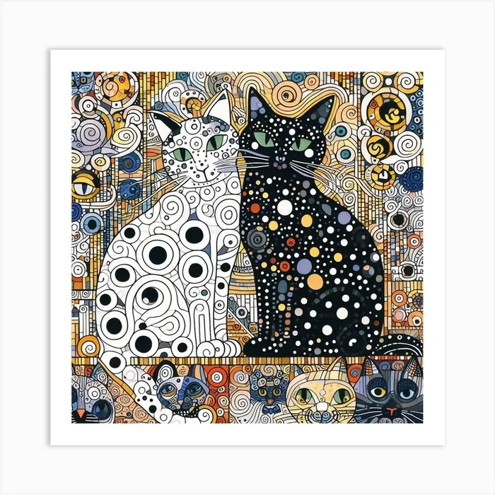 Gustav Klimt Style Two Cats Art Print by DREAMERARTS