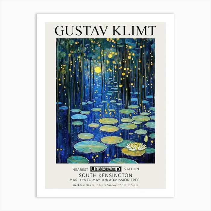 Gustav Klimt Yellow Night Water Lilies Vintage Exhibition Art Print by Mambo