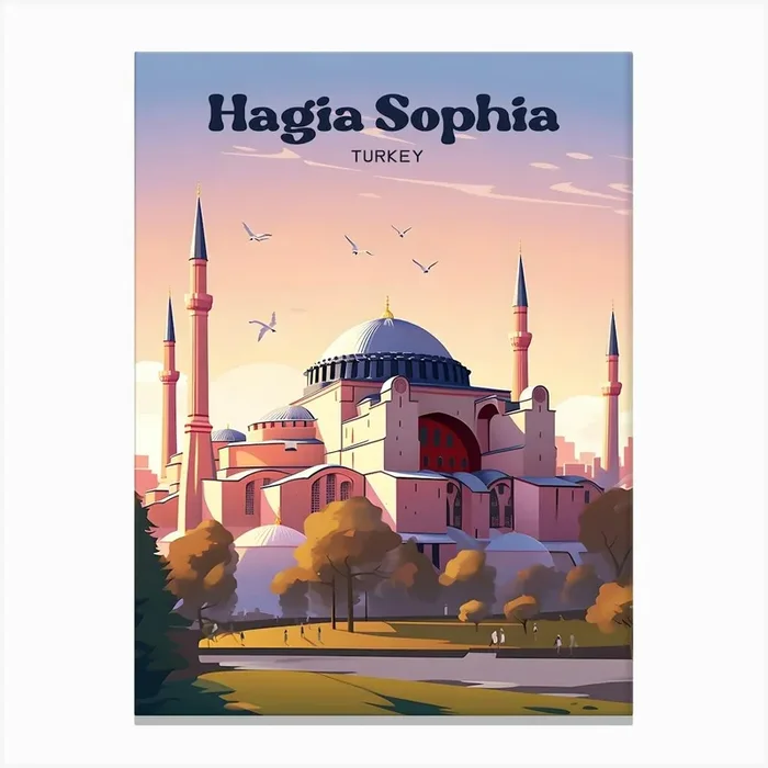 Hagia Sophia Turkey Historic Landmark Travel Illustration Canvas Print by Wanderscape Travel Art
