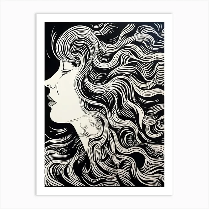 Hair In The Wind Face Portrait 3 Art Print by Essence Lines