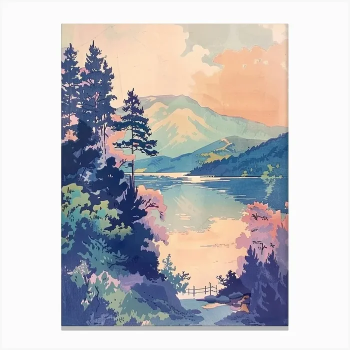 Hakone Japan 3 Retro Illustration Canvas Print by Japan Journey