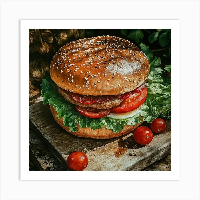 Hamburger With Tomato And Lettuce Art Art PrintS by Saiful