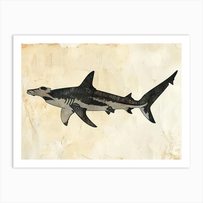 Hammerhead Shark Grey Silhouette 12 Art Print by Energy of the Sea