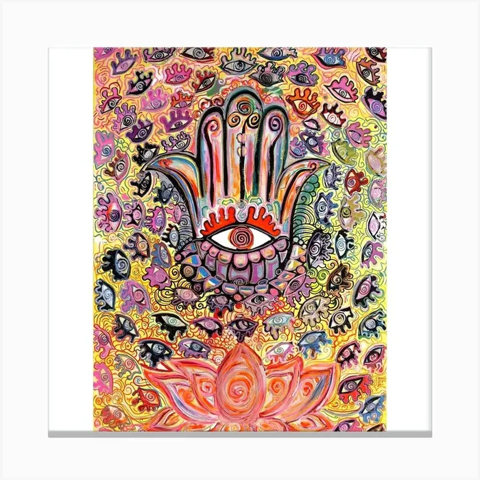 Hamsa and Lotus Canvas Print by -MIMA-