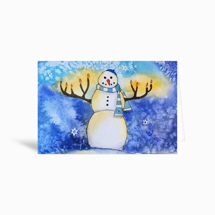 Hanukkah Snowman Greetings Card by Kerrie Hubbard
