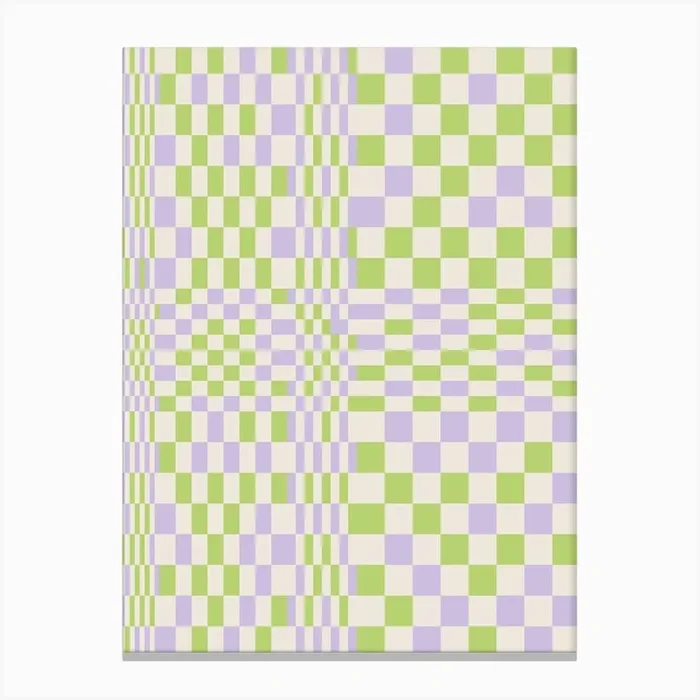 Happy Colorful Checkered Pattern Green And Lilac Canvas Print by Grace