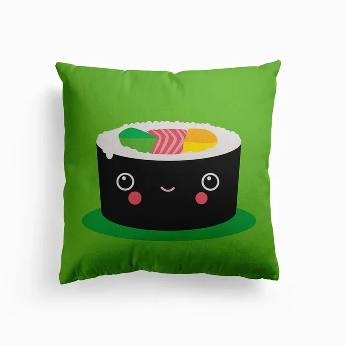 Happy Kawaii Sushi Maki Canvas Cushion by Pia Kolle