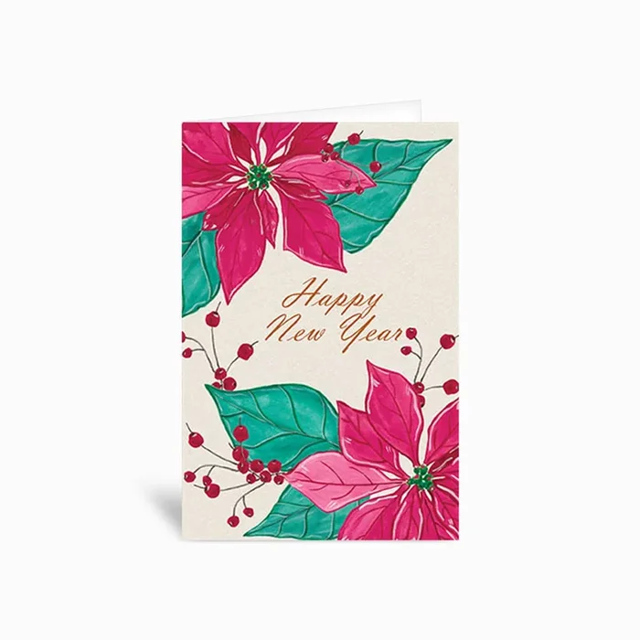 Happy New Year Poinsettia Greetings Card by Pallo