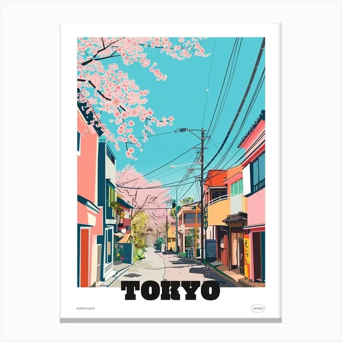 Harajuku Tokyo Colourful Illustration Poster Canvas Print by Japan Journey