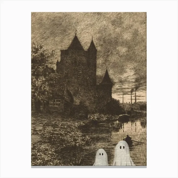 Haunted House With Ghosts Canvas PrintK by KIKIANDNIM