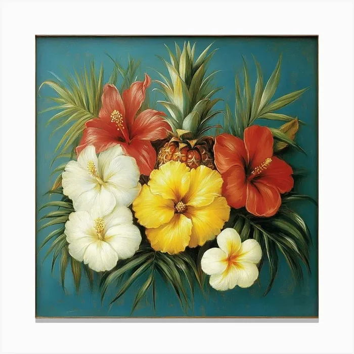 Hawaiian Flowers Art 5 Canvas PrintS by Saiful