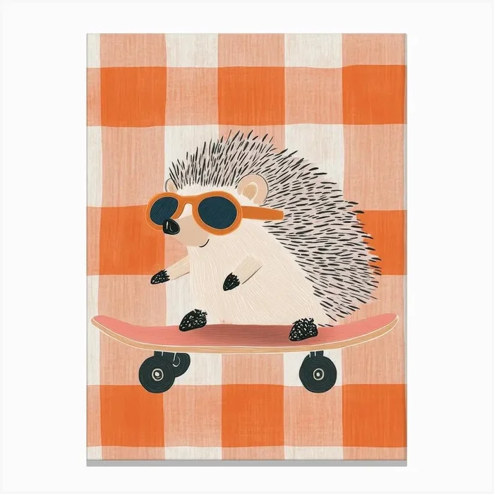 Hedgehog On Skateboard Canvas Print by Banevici