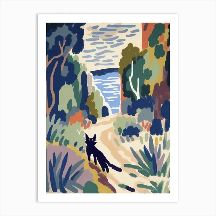 Henri Matisse Style Landscape At Collioure With A Cat Art Print by Mambo