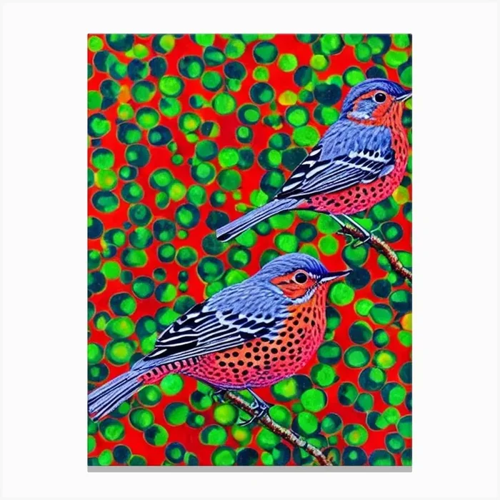 Hermit Thrush 2 Yayoi Kusama Style Illustration Bird Canvas Print by Featherline