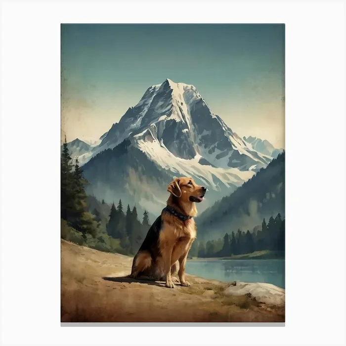 Hiker Dog in Mountains Canvas Print by Ai Artistic Creation