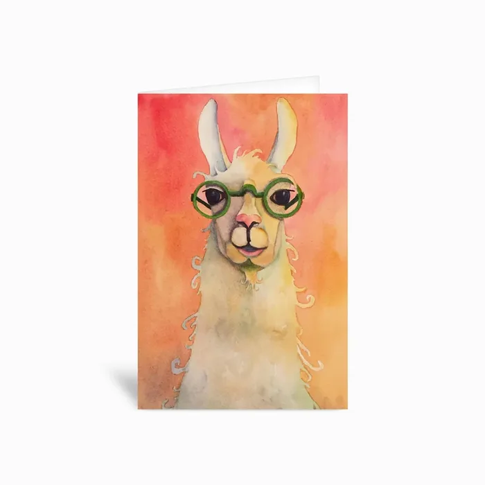Hipster Llama Greetings Card by Kerrie Hubbard