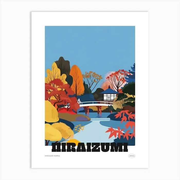 Hiraizumi Temple Japan 1 Colourful Illustration Poster Art Print by Japan Journey