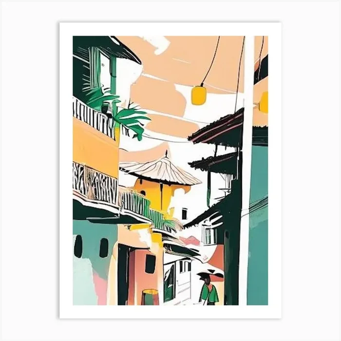 Hoi An Vietnam Muted Pastel Tropical Destination Art Print by Coconut Cove