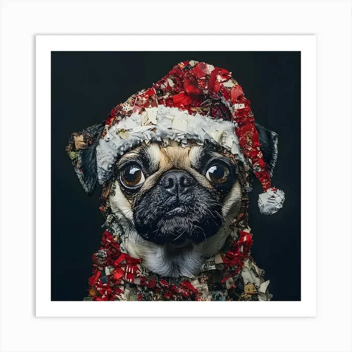 Holiday Pug 2 Art PrintSC by S.K. Coghlan