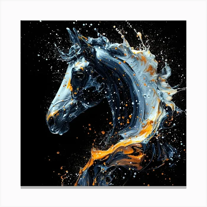 Horse In Midnight Splatter Canvas Print by Lozzerly