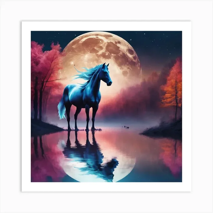 Horse In The Moonlight Art PrintCS by Creative Shop