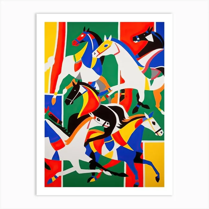 Horse Racing In The Style Of Matisse 2 Art Print by SportsArt Masters