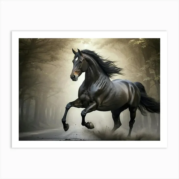 Horse Running In The Forest Art Print by Alice White