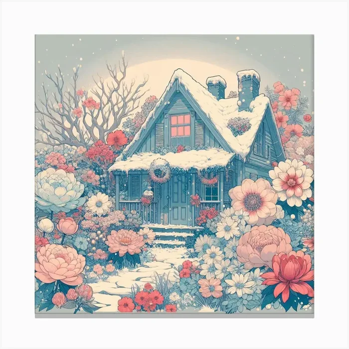 House In The Snow Canvas Print by Etnousta