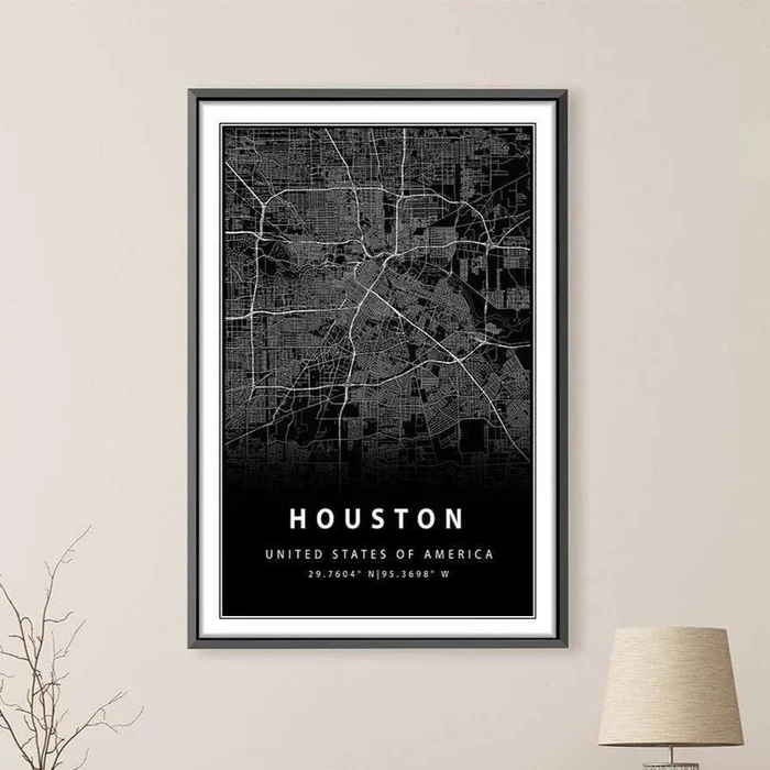 Houston Black Map Canvas