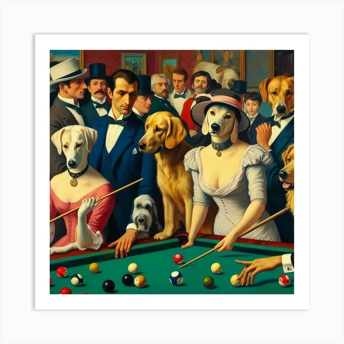 Human-dogs play pool Art PrintFM by Fransua Michelle
