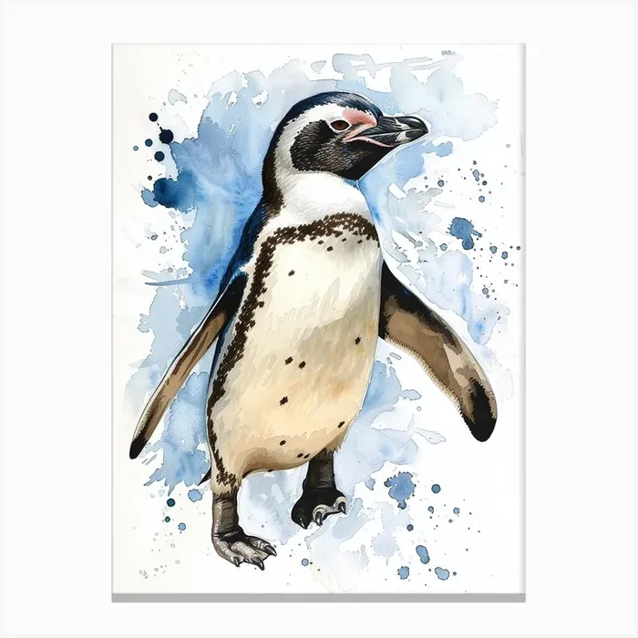 Humboldt Penguin Fernandina Island Watercolour Painting 2 Canvas Print by Energy of the Sea
