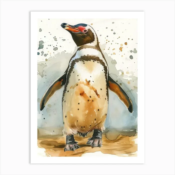Humboldt Penguin Salisbury Plain Watercolour Painting 1 Art Print by Energy of the Sea