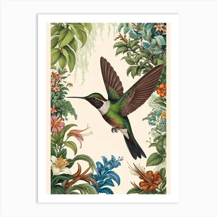 Hummingbird botanical flower beauty 7 Art Print by ontoseno