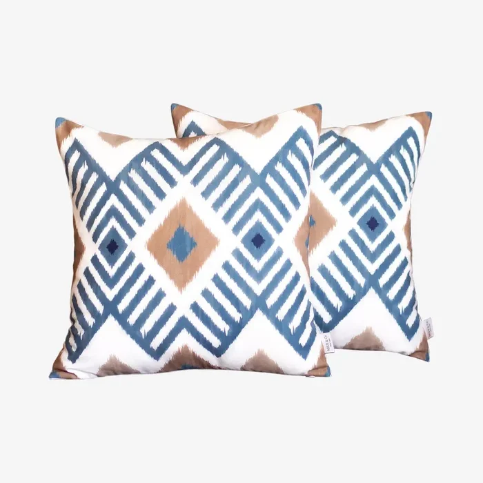 Ikat Square Decorative Throw Pillow Covers – Blue / Ivory – Set of 2 by MIKE & Co. New York