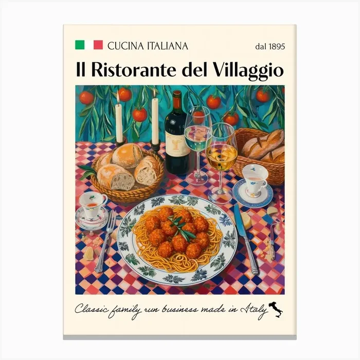 Il Ristorante Del Villaggio Trattoria Italian Poster Food Kitchen Canvas Print by Artful Appetite