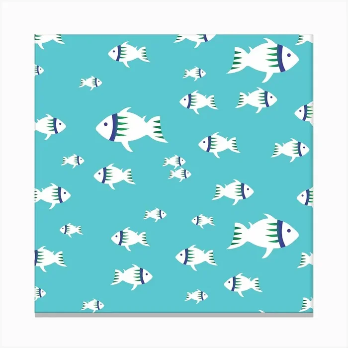 Illustrations School Blue Fish fishes Canvas Print by Etnousta